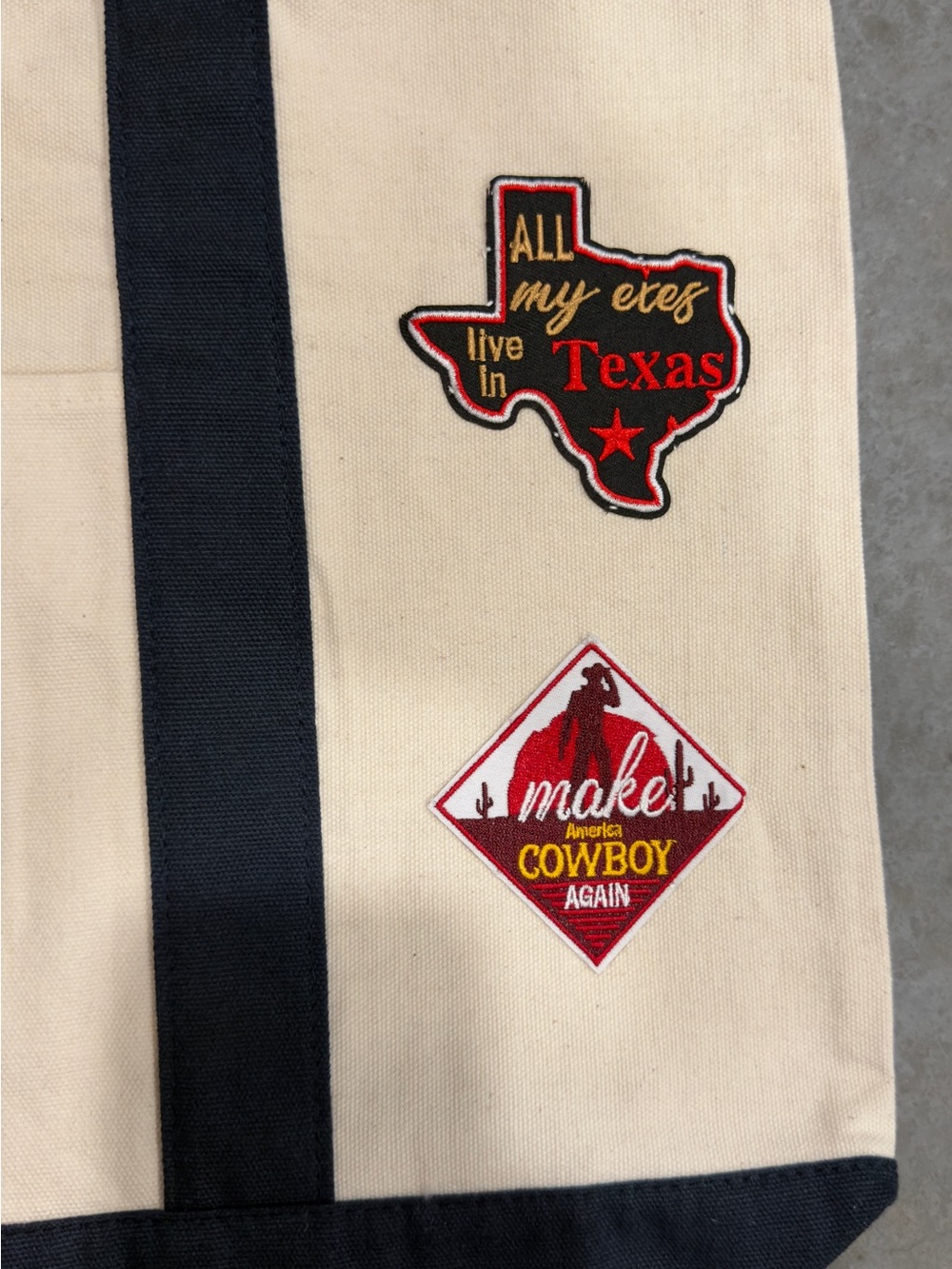 One of a Kind Trader Joe’s Canvas Tote NWT Handmade Western Patch Bag - Picture 7 of 9